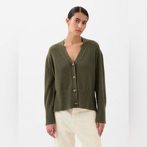GAP Khaki Green 24/7 Split-Hem Cotton Oversized Cardigan Sweater